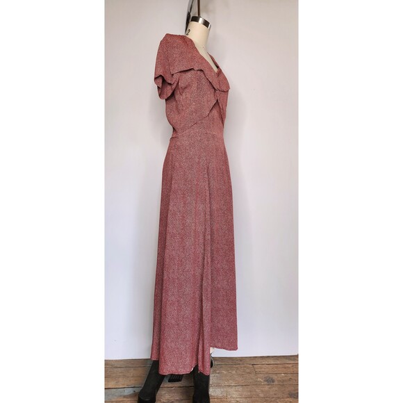 90s does 40s Maxi Dress - Polka Dot Print Dress Long Slits Dress Front & Back XS - Picture 10 of 10